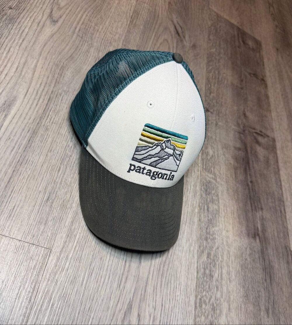 Patagonia Blue Trucker Hat Mesh Back Snapback Mountain Embroidered Logo Cap